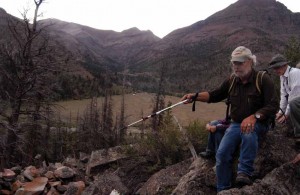 Archaeologist Larry Todd discusses an ancient outpost in the Shoshone National Forest during a July field trip sponsored by the Greater Yellowstone Coalition. (Ruffin Prevost/Yellowstone Gate - click to enlarge)