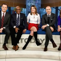 "Today" show anchors Willie Geist, from left, Al Roker, Savannah Guthrie, Matt Lauer and Natalie Morales will broadcast Tuesday morning from Old Faithful in Yellowstone National Park. (NBC photo by Peter Krame)