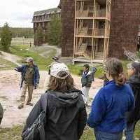 Yellowstone Park Geologist, Hank Heasler, explains some of the challenging issues facing the management of the Old Faithful Village Area