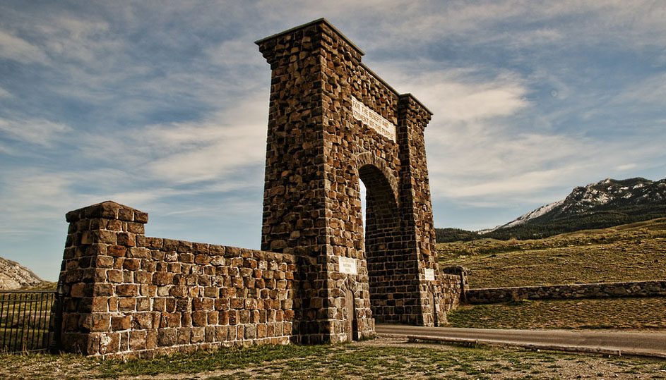 The Roosevelt Arch greets visitors at the north entrance to Yellowstone National Park. (Flickr photo by Pete Zarria - click to enlarge)