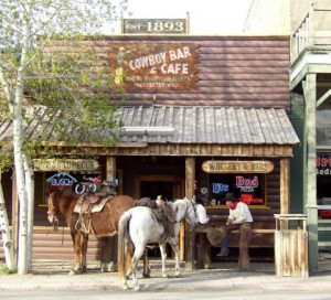 Cowboys still frequent the Cowboy Bar in Meeteetse, Wyo. and sometimes arrive on horseback. (photo courtesy of Jim Blake)