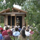 Visitors gather in June 2006 for the dedication of the Murie Ranch as a National Historic Landmark. (Charlie Craighead photo - click to enlarge)