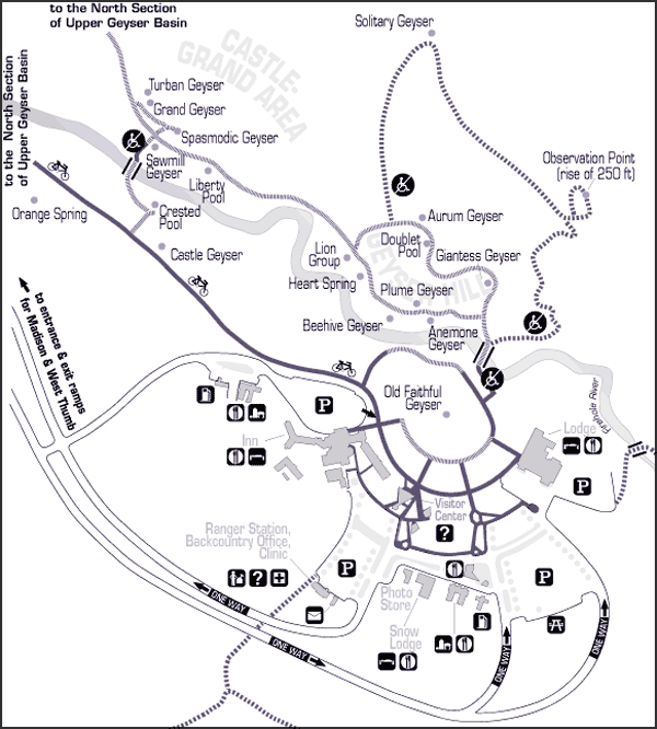 Map of Old Faithful area and Geyser Hill. 