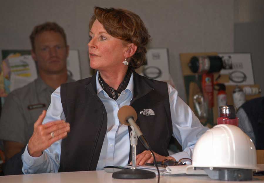 Grand Teton National Park Superintendent Mary Gibson Scott speaks last month during an annual briefing for local elected officials. (Ruffin Prevost/Yellowstone Gate - click to enlarge)