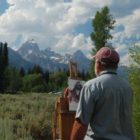 Artists Don Dernovich participates in a "quick draw" art show and sale during the first Plein Air for the Park event in Grand Teton National Park. (NPS photo - click to enlarge)