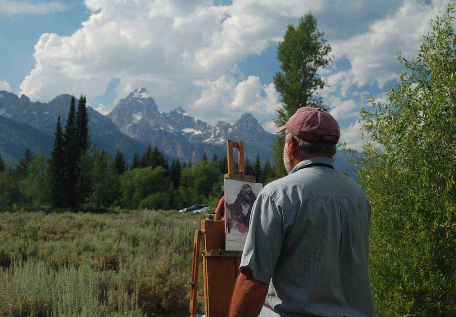 Artists Don Dernovich participates in a "quick draw" art show and sale during the first Plein Air for the Park event in Grand Teton National Park. (NPS photo - click to enlarge)