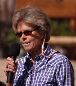 Nature Conservancy supporter Anne Young speaks at the opening celebration for the the Trailhead Cabin at The Nature Conservancy Heart Mountain Ranch. (Yellowstone Gate/Ruffin Prevost - click to enlarge)