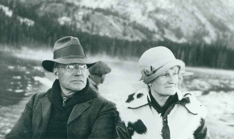 John D. Rockefeller, Jr. and wife Abbey boat on Jenny Lake in Grand Teton National Park in 1931. (Grand Teton National Park file photo -click to enlarge)