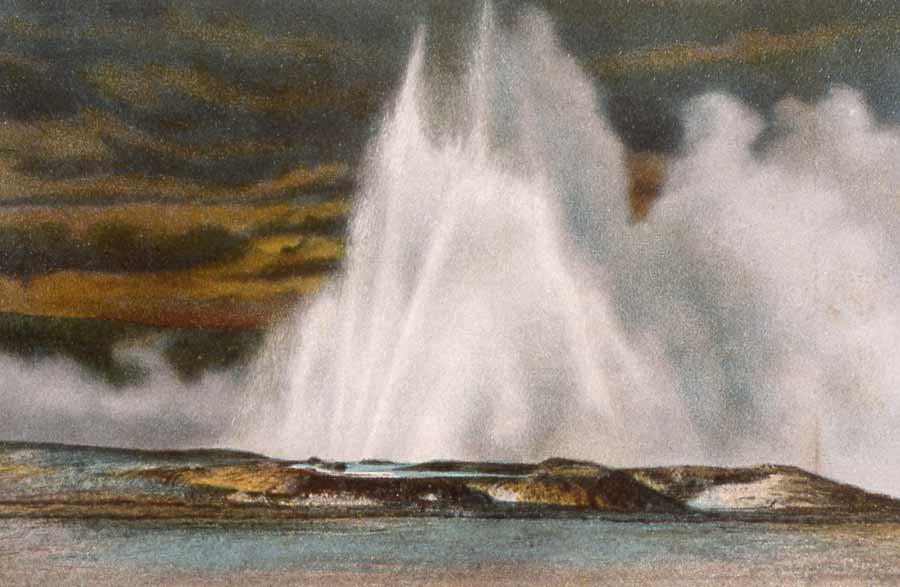 An early Haynes postcard from the Yellowstone National Park digital slide file shows Fountain Geyser. 