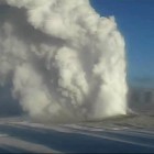 Old Faithful Geyser erupts on the morning of Dec. 19 as seen from the National Park Service webcam.