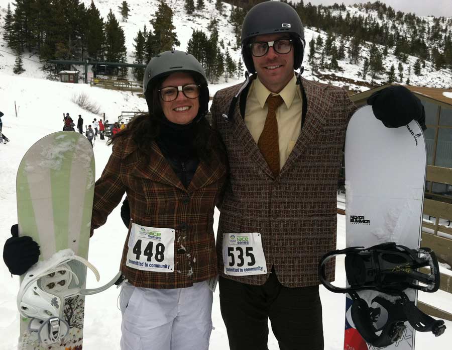 Angela and Rustin Nordsven of Spearfish, S.D. sport mismatched nerd outfits for the Grizzly Peak Adventure Race in Red Lodge, Mont. (Ruffin Prevost/Yellowstone Gate)