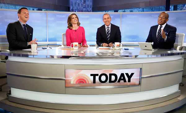 "Today" show anchors Willie Geist, left, Natalie Morales, Matt Lauer and Al Roker will broadcast Tuesday from Old Faithful in Yellowstone National Park. (NBC photo by Peter Krame)