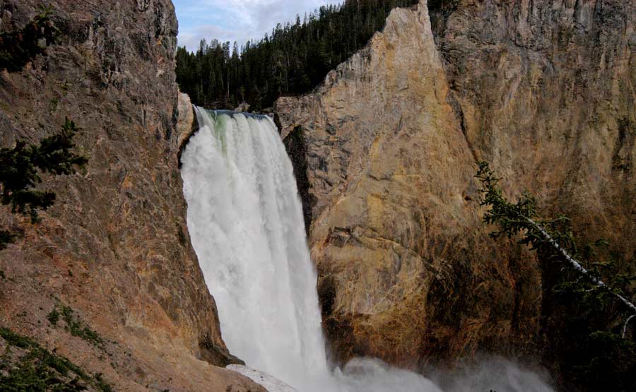 The Yellowstone River rushes over the Lower Falls at the Grand Canyon of the Yellowstone as viewed from the bottom of Uncle Tom's Trail in Yellowstone National Park. (Ruffin Prevost/Yellowstone Gate)