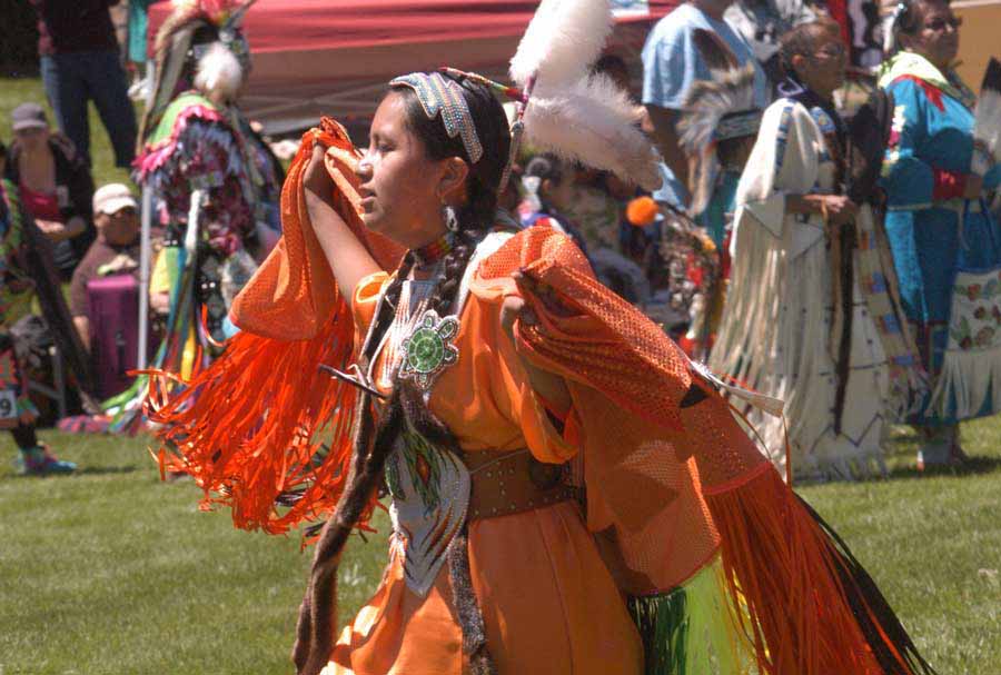 A dancer performs Saturday during the 32nd Plains Indian Pow Wow at the Buffalo Bill Center of the West in Cody, Wyo. (Ruffin Prevost/Yellowstone Gate)