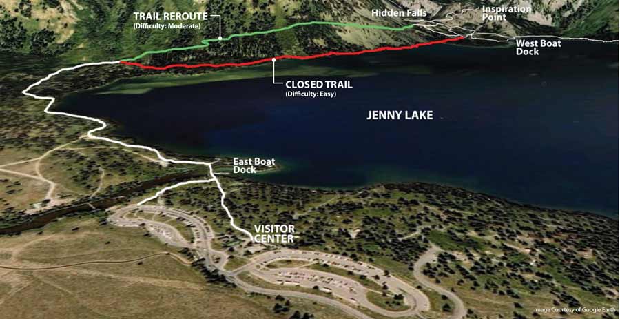 A popular Grand Teton National Park trail around Jenny Lake will be rerouted during maintenance work. (NPS graphic)