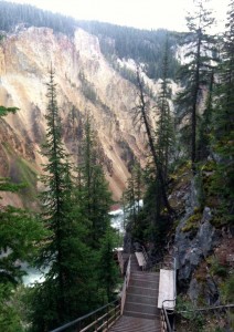 More than 300 steps make up Uncle Tom's Trail to view the Lower Falls of the Yellowstone River in Yellowstone National Park. They look even more daunting on the way up. (Ruffin Prevost/Yellowstone Gate)