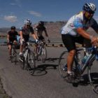 Bicyclists participate in Cycle Greater Yellowstone near the Buffalo Bill Reservoir southwest of Cody, Wyo.