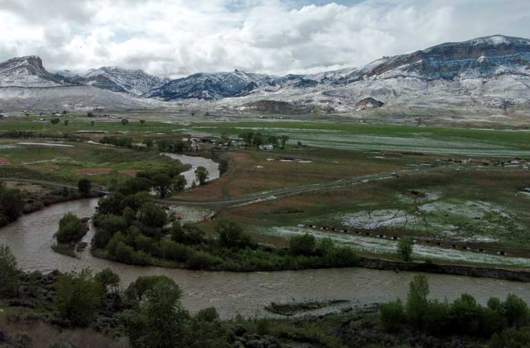 The South Fork of the Shoshone River is swollen with runoff after a June 2009 snowstorm that left accumulations of up to three inches around Cody, Wyo.