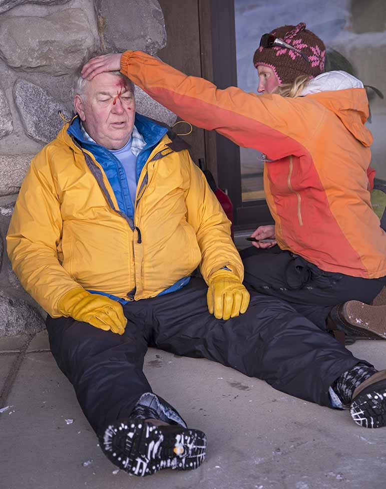 Participants in a wilderness first aid course held earlier this month in Gardiner, Mont. take turns as patients and rescuers while simulating a variety of scenarios.