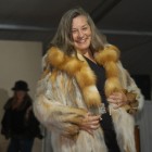 Mayor Nancy Tia Brown models a fur made by Joel Kaye during the Cody High Style Fashion show on Wednesday in Cody, Wyo.