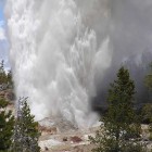 Steamboat Geyser erupts in Yellowstone National Park in 2005. The Norris Geyser Basin feature is the largest active geyser in the world, spewing water more than 300 feet into the air during full eruptions.