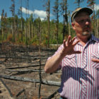 Roy Renkin, a vegetation specialist with the National Park Service, points out sections of a forest in Yellowstone National Park that were the subject of a prescribed burn in 2007 during a 2008 media tour looking back at the summer fires of 1988.