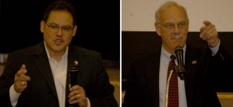 Grand Teton National Park Superintendent David Vela, left, and Yellowstone National Park Superintendent Dan Wenk spoke Monday at Cody's National Parks Day luncheon.