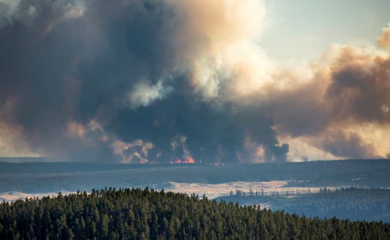 The Spruce fire burning in Yellowstone National Park, as seen from Dunraven Pass, covers a little over 2,100 acres.