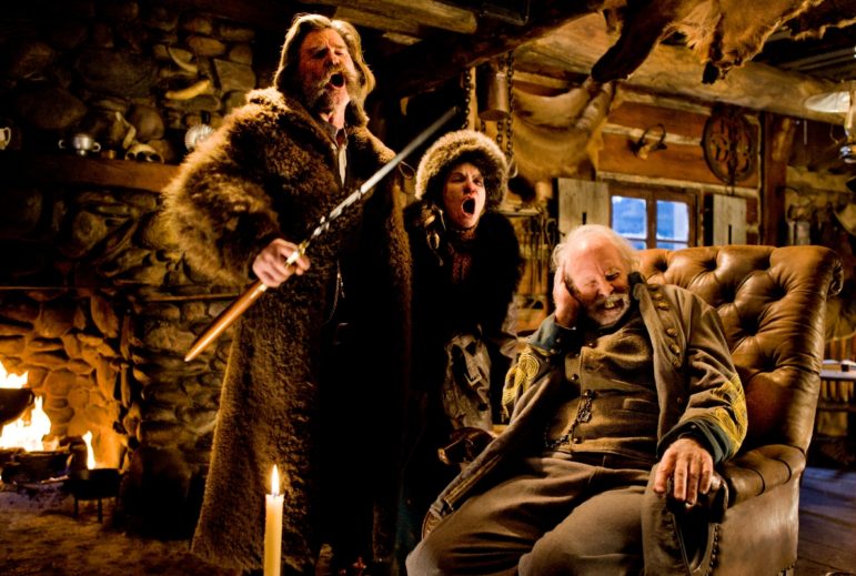 Actors Kurt Russell, left, Jennifer Jason Leigh and Bruce Dern appear in a scene from "The Hateful Eight," an upcoming film from director Quentin Tarantino.