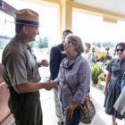 Yellowstone National Park Superintendent Cam Sholly greets visitors during a celebration Aug 30 marking the reopening of the Mammoth Hot Springs Hotel folowing a $30-million renovation. (NPS photo/Jacob W. Frank)